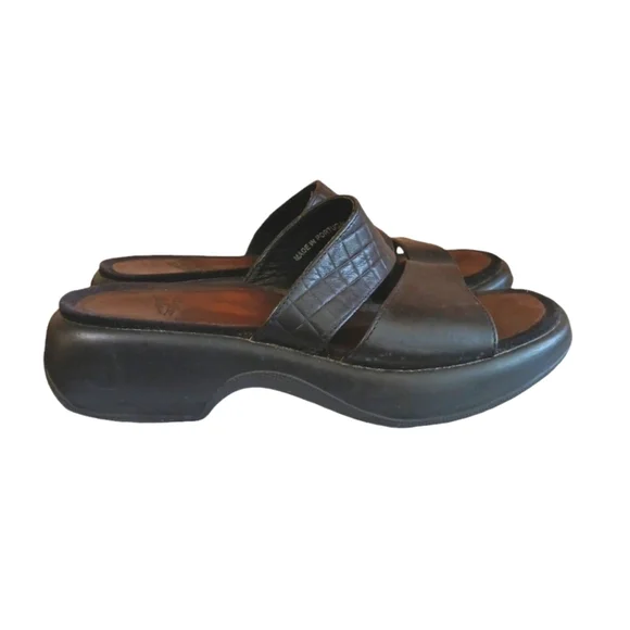 DANSKO Double Strap QuiltedLeather Slip On Comfort Slide Wedge Sandal Black 8